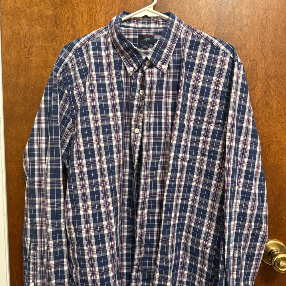 J. Crew Men's Navy and White Plaid Shirt